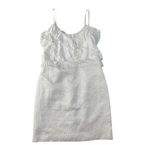 LOFT White Ruffle Detail, Party Cocktail Midi Dress Size 12